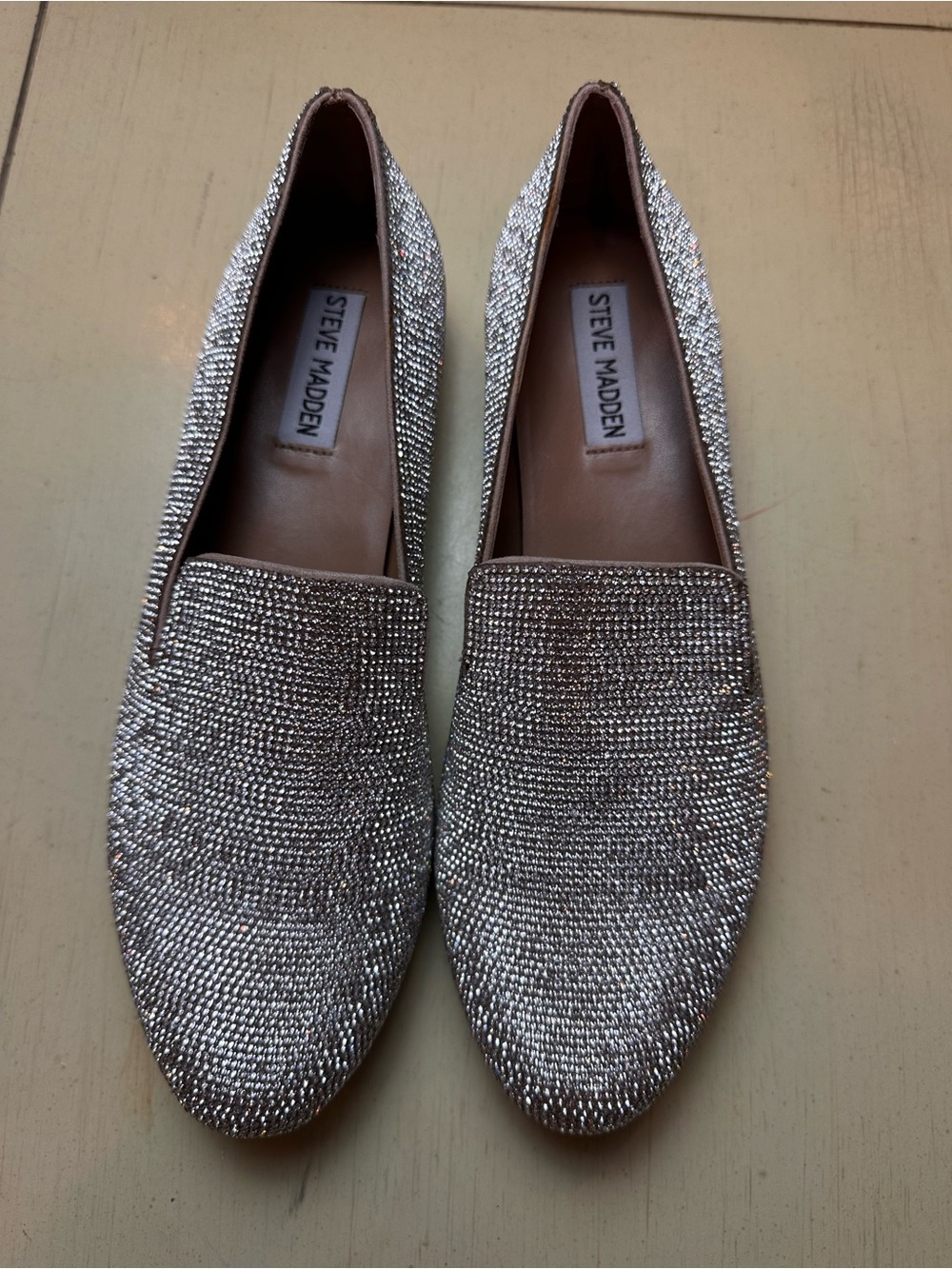 Steve Madden Silver Rhinestone Conncord Loafer Flat Slip On Womens US 7.5